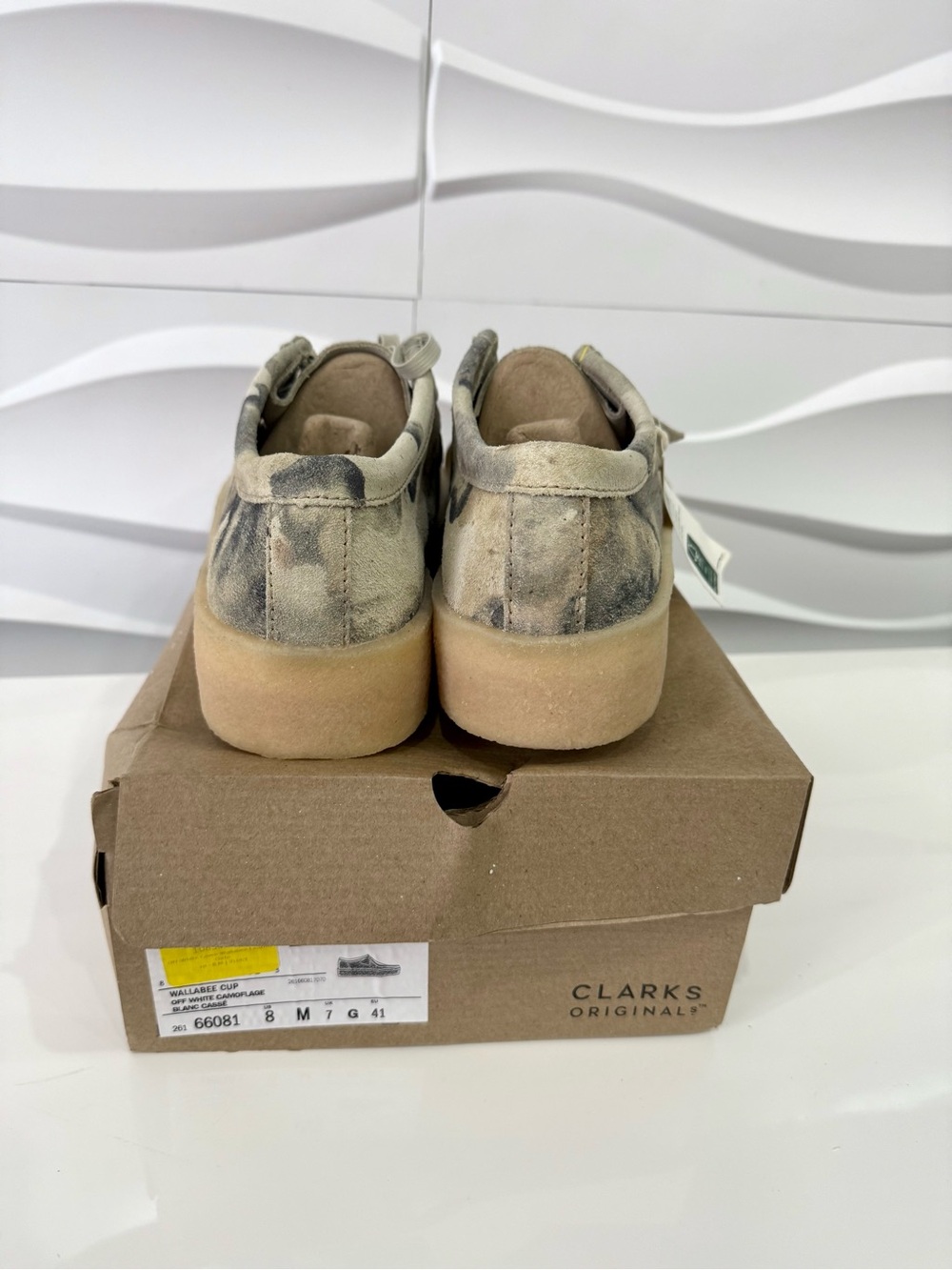 US Man 8 Clarks Blanc Originals Men's Wallabee Cup Off White Camo 26166081 Rare - Picture 4 of 8